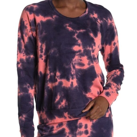Sundry Tie Dye Crew Neck Sweatshirt Coral Navy - Picture 1 of 3